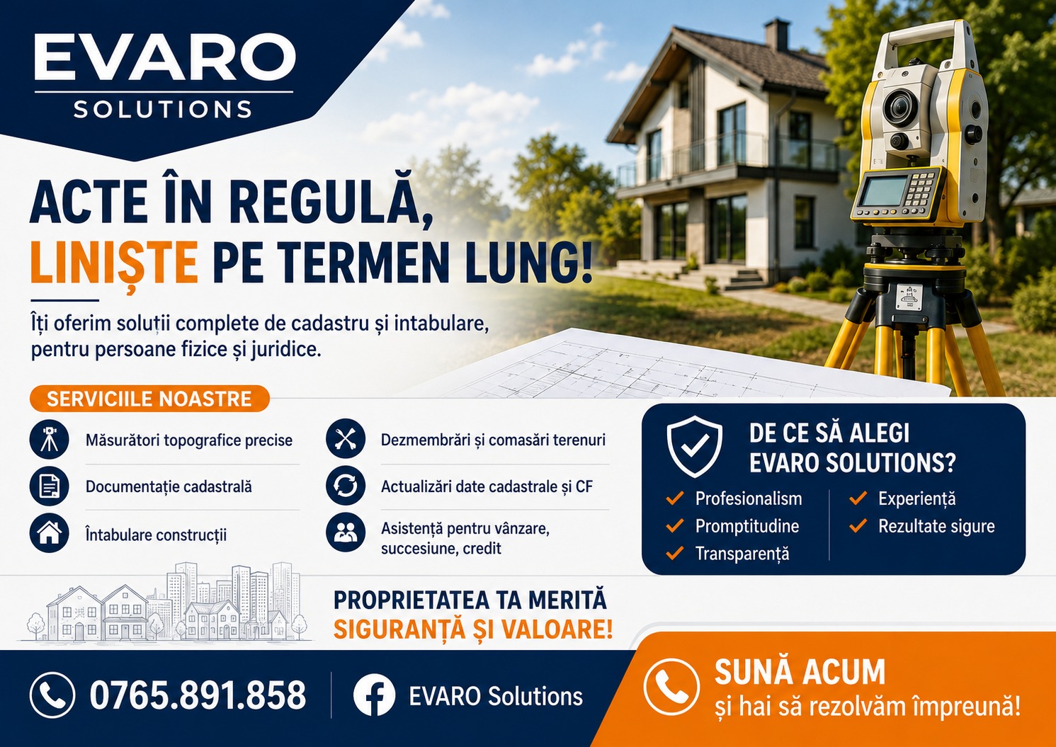 Servicii de cadastru și intabulare pentru case, terenuri și construcții